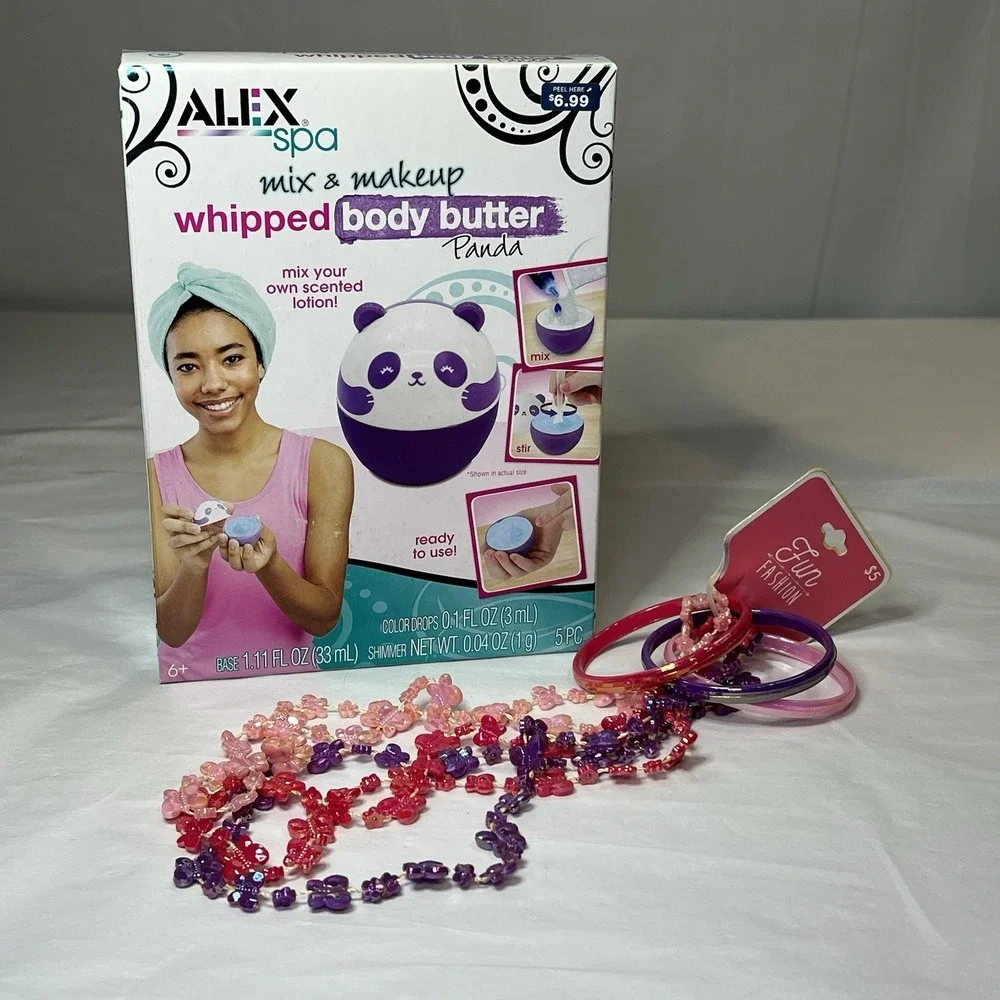 New Alex Spa Body Butter Panda Mix Makeup Kit & Necklace Bracelet Set Girl Gift